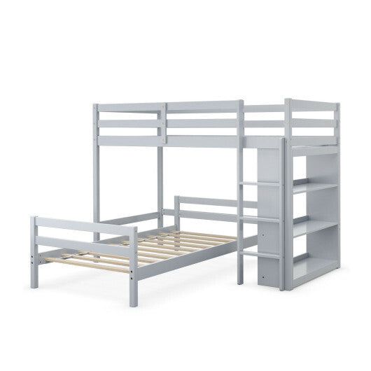 Twin Over Twin Loft Bunk Bed with Bookcase-Dark Brown W2B