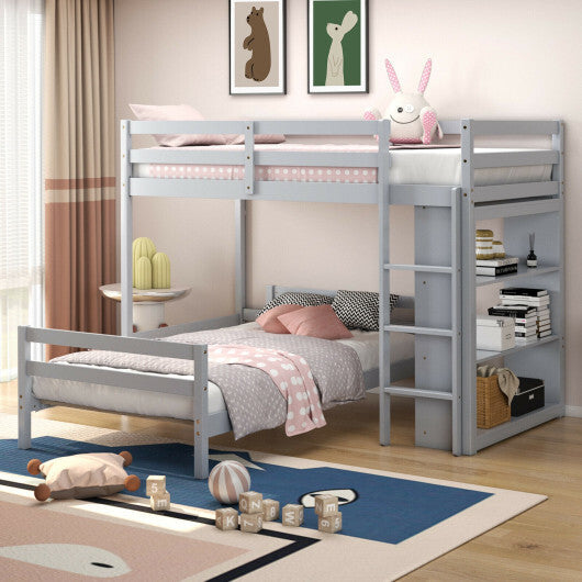Twin Over Twin Loft Bunk Bed with Bookcase-Dark Brown W2B