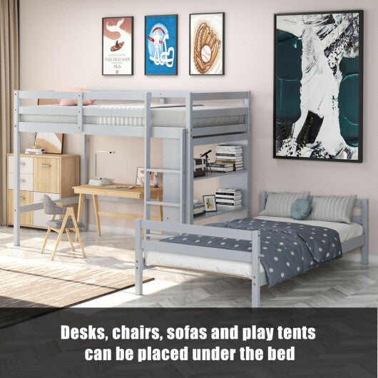 Twin Over Twin Loft Bunk Bed with Bookcase-Dark Brown W2B