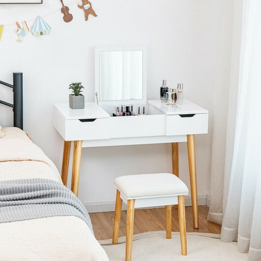 Makeup Vanity Table Set with Flip Top Mirror and 2 Drawers-Pink