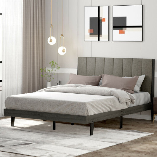 Queen Size Upholstered Bed Frame with Tufted Headboard - Color: Gray W2B