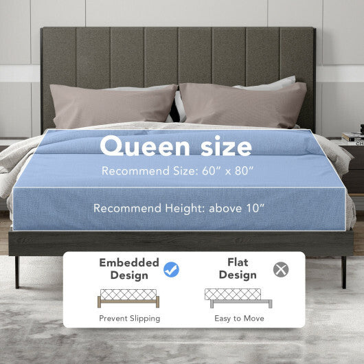 Queen Size Upholstered Bed Frame with Tufted Headboard - Color: Gray W2B