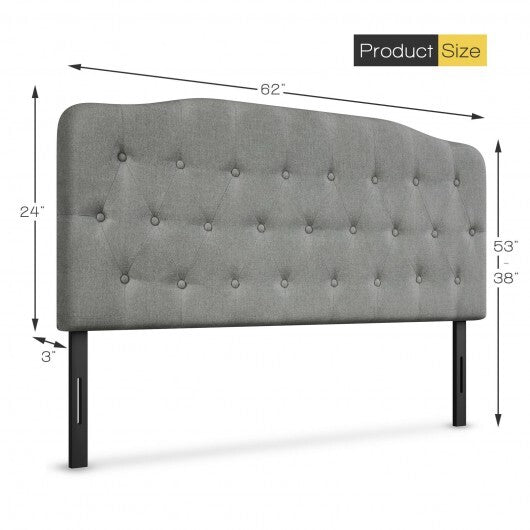 Queen Upholstered Headboard with Adjustable Heights-Light Gray - Color: Light Gray - Size: Queen Size W2B