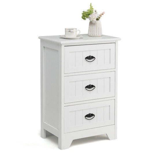 3 Drawers End Storage Wood Side Nightstand-Black W2B
