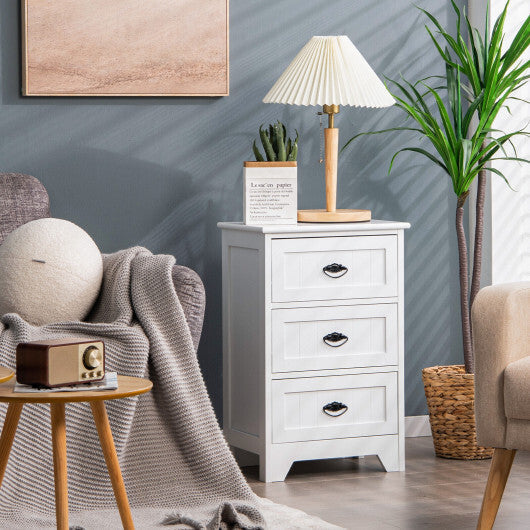 3 Drawers End Storage Wood Side Nightstand-Black W2B