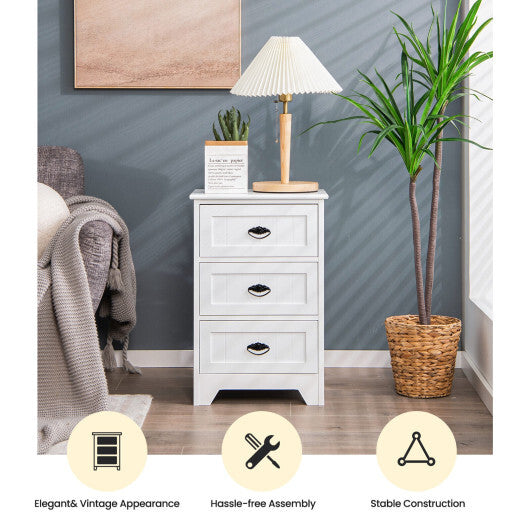 3 Drawers End Storage Wood Side Nightstand-Black W2B