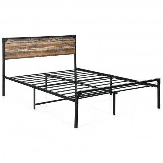 Platform Full/Queen Bed with Rustic Headboard and Footboard-Full Size - Color: Black - Size: Full Size W2B