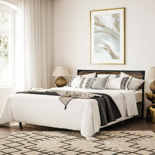 Platform Full/Queen Bed with Rustic Headboard and Footboard-Full Size - Color: Black - Size: Full Size W2B