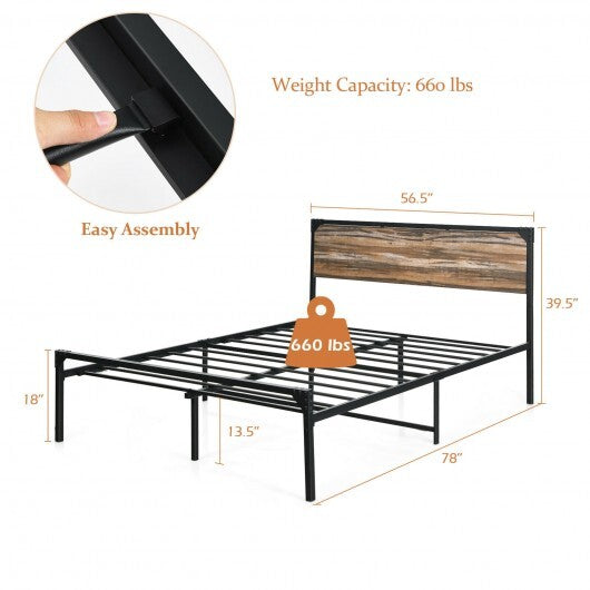 Platform Full/Queen Bed with Rustic Headboard and Footboard-Full Size - Color: Black - Size: Full Size W2B