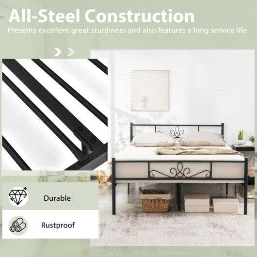 Twin/Full/Queen Size Metal Bed Frame with Headboard and Footboard-Queen Size