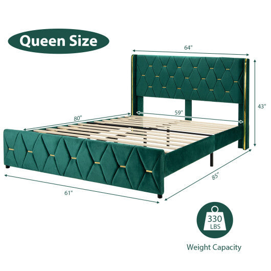 Queen/Full Size Upholstered Platform Bed Frame with Adjustable Headboard-Full Size