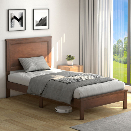 Twin Size Platform Bed Frame with Rubber Wood Leg-Black