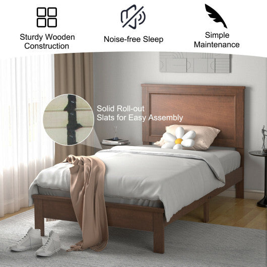 Twin Size Platform Bed Frame with Rubber Wood Leg-Black