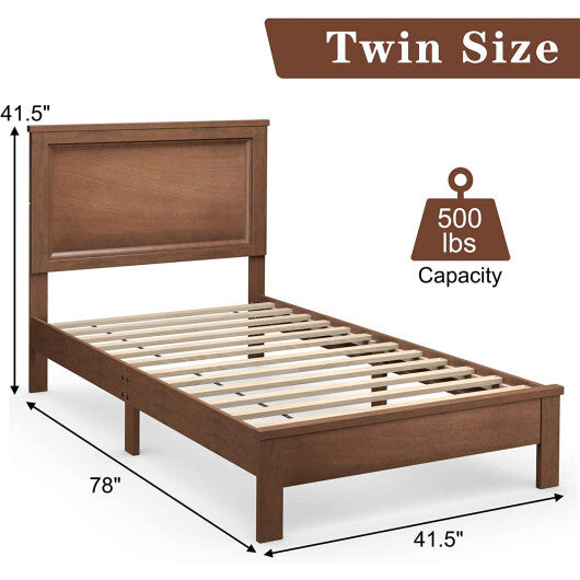 Twin Size Platform Bed Frame with Rubber Wood Leg-Black