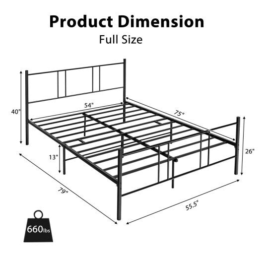 Full/Queen Size Platform Bed Frame with High Headboard-Full Size - Color: Black - Size: Full Size W2B