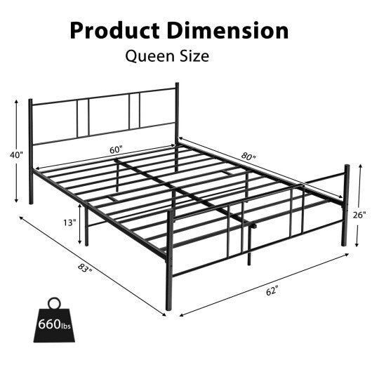 Full/Queen Size Platform Bed Frame with High Headboard-Queen Size W2B