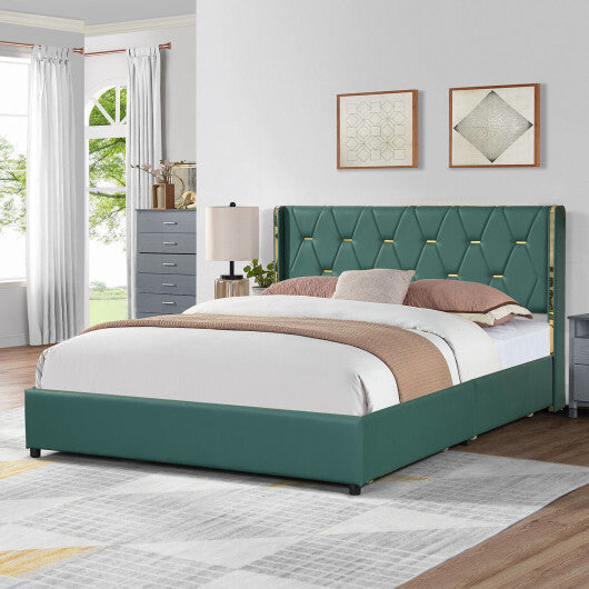 Full/Queen Size Upholstered Bed Frame with 4 Drawers-Green-Full Size W2B