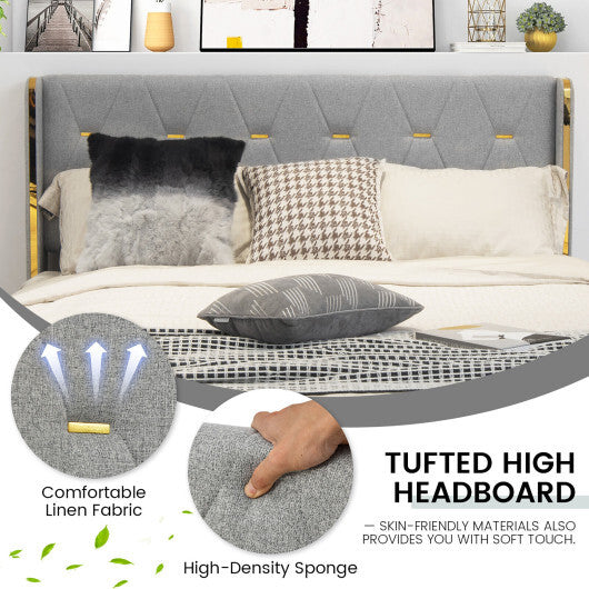 Full/Queen Size Upholstered Bed Frame with 4 Drawers-Silver-Full Size