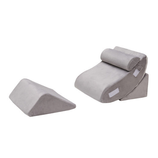 4 Pieces Bed Wedge Pillow for Back Neck and Leg Pain Relief-Gray - Color: Gray W2B