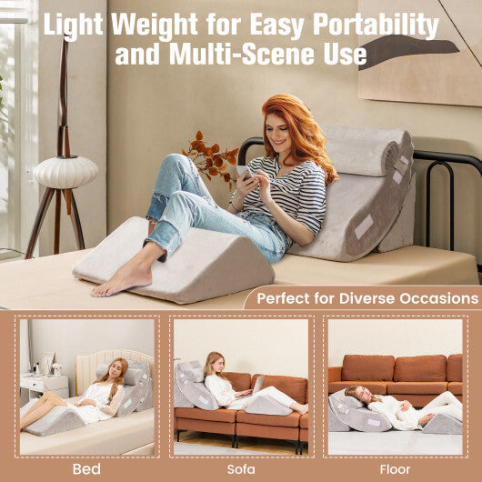 4 Pieces Bed Wedge Pillow for Back Neck and Leg Pain Relief-Gray - Color: Gray W2B