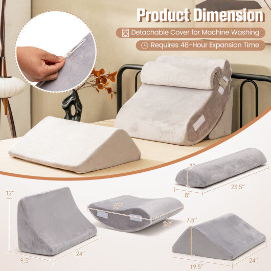 4 Pieces Bed Wedge Pillow for Back Neck and Leg Pain Relief-Gray - Color: Gray W2B