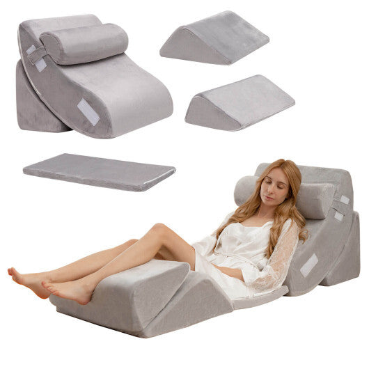 6 Pieces Orthopedic Bed Wedge Pillow Set for Back Neck Leg-Gray W2B