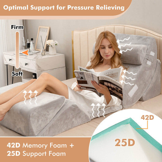 6 Pieces Orthopedic Bed Wedge Pillow Set for Back Neck Leg-Gray W2B