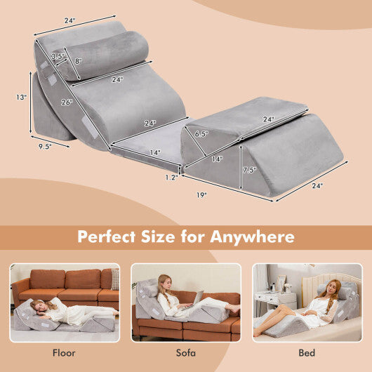 6 Pieces Orthopedic Bed Wedge Pillow Set for Back Neck Leg-Gray W2B