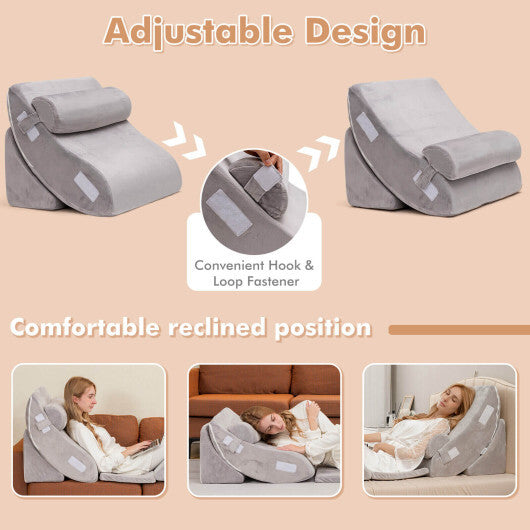6 Pieces Orthopedic Bed Wedge Pillow Set for Back Neck Leg-Gray W2B