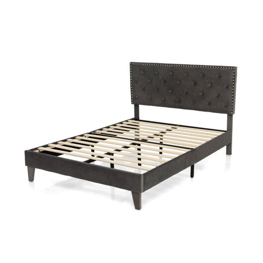 Full/Queen Size Upholstered Platform Bed with Tufted Headboard-Full Size W2B