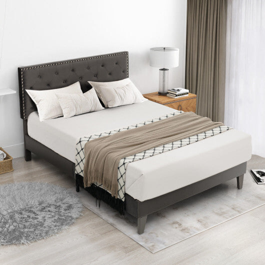 Full/Queen Size Upholstered Platform Bed with Tufted Headboard-Full Size W2B
