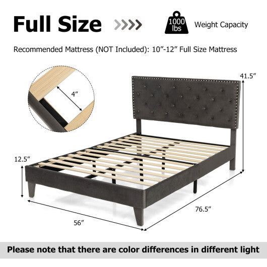 Full/Queen Size Upholstered Platform Bed with Tufted Headboard-Full Size W2B