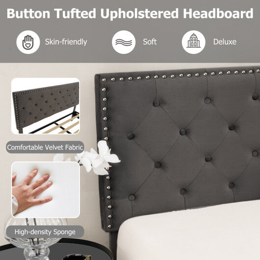 Full/Queen Size Upholstered Platform Bed with Tufted Headboard-Full Size W2B