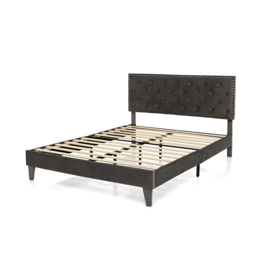 Full/Queen Size Upholstered Platform Bed with Tufted Headboard-Full Size W2B