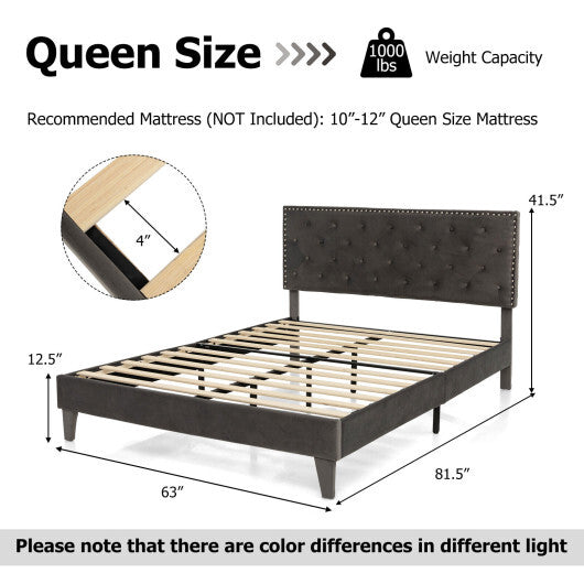 Full/Queen Size Upholstered Platform Bed with Tufted Headboard-Full Size W2B