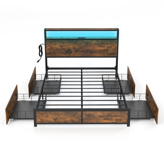Full/Queen Size Bed Frame with Smart LED Lights and Storage Drawers-Full Size W2B