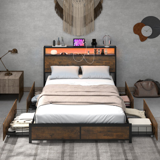 Full/Queen Size Bed Frame with Smart LED Lights and Storage Drawers-Full Size W2B