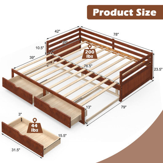 Extendable Twin to King Daybed with Trundle and 2 Storage Drawers W2B