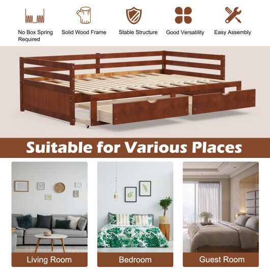 Extendable Twin to King Daybed with Trundle and 2 Storage Drawers W2B