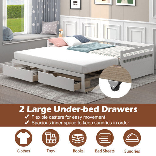 Extendable Twin to King Daybed with Trundle and 2 Storage Drawers W2B