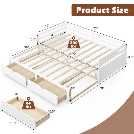 Extendable Twin to King Daybed with Trundle and 2 Storage Drawers W2B