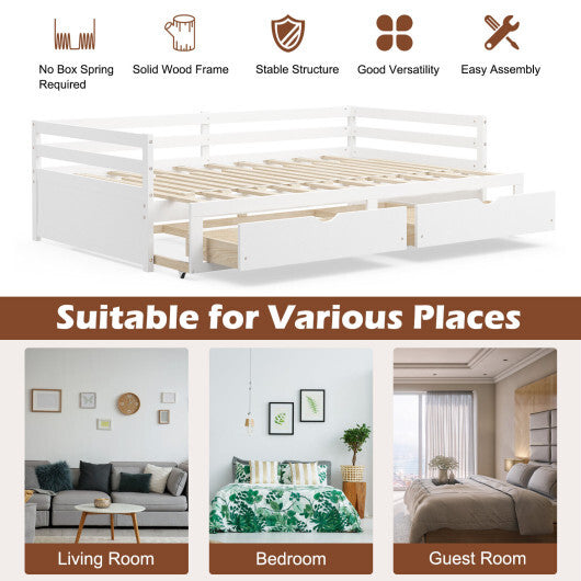 Extendable Twin to King Daybed with Trundle and 2 Storage Drawers W2B