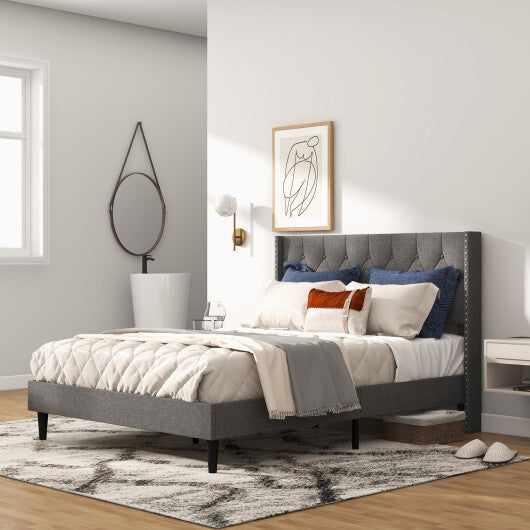 Full/Queen Size Upholstered Platform Bed with Button Tufted Headboard-Queen Size W2B