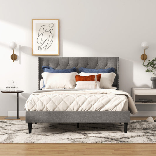 Full/Queen Size Upholstered Platform Bed with Button Tufted Headboard-Queen Size W2B