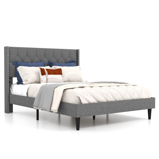 Full/Queen Size Upholstered Platform Bed with Button Tufted Headboard-Queen Size W2B