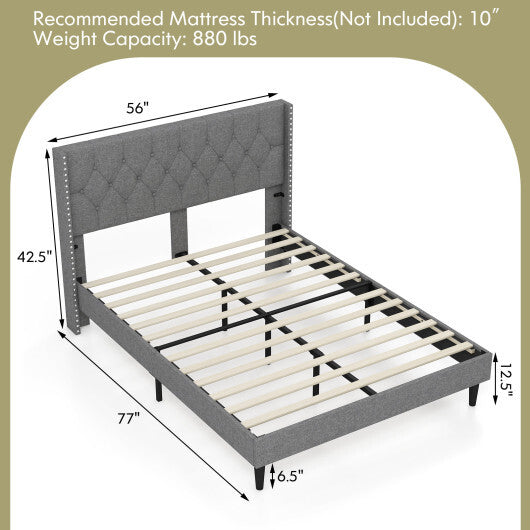 Full/Queen Size Upholstered Platform Bed with Button Tufted Headboard-Queen Size W2B
