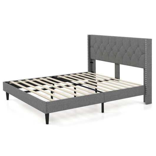 Full/Queen Size Upholstered Platform Bed with Button Tufted Headboard-Queen Size W2B
