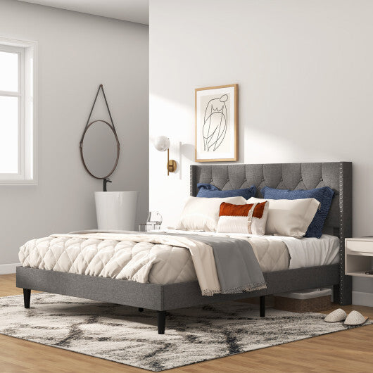 Full/Queen Size Upholstered Platform Bed with Button Tufted Headboard-Queen Size W2B