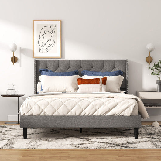 Full/Queen Size Upholstered Platform Bed with Button Tufted Headboard-Queen Size W2B