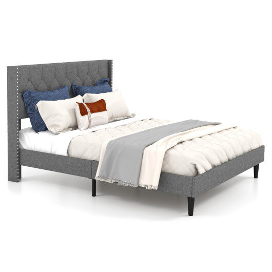 Full/Queen Size Upholstered Platform Bed with Button Tufted Headboard-Queen Size W2B